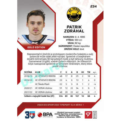 2022/23 Sportzoo ELH 1. série #234 Patrik Zdráhal Red xx/49