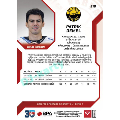 2022/23 Sportzoo ELH 1. série #218 Patrik Demel Red xx/49