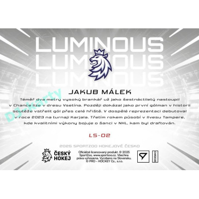 2025 Sportzoo Hokejové ČESKO #LS-02 Jakub Málek Luminous