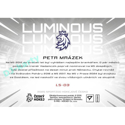 2025 Sportzoo Hokejové ČESKO #LS-03 Petr Mrázek Luminous