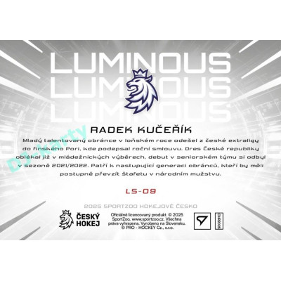 2025 Sportzoo Hokejové ČESKO #LS-09 Radek Kučeřík Luminous