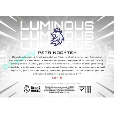 2025 Sportzoo Hokejové ČESKO #LS-15 Petr Kodýtek Luminous