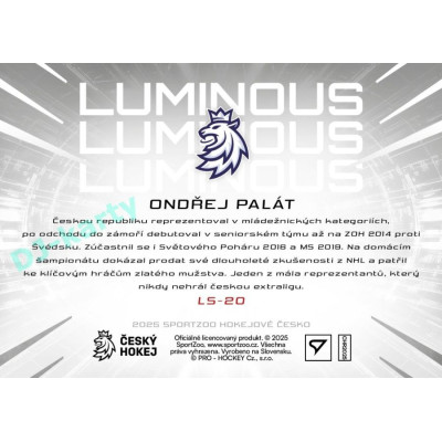 2025 Sportzoo Hokejové ČESKO #LS-20 Ondřej Palát Luminous