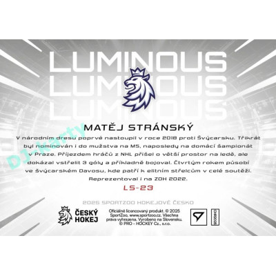 2025 Sportzoo Hokejové ČESKO #LS-23 Matěj Stránský Luminous