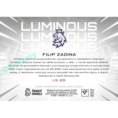 2025 Sportzoo Hokejové ČESKO #LS-25 Filip Zadina Luminous