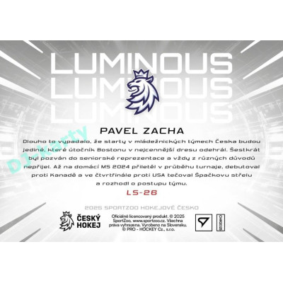 2025 Sportzoo Hokejové ČESKO #LS-26 Pavel Zacha Luminous