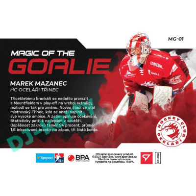 2021/22 Sportzoo TIPSPORT ELH Marek Mazanec #MG-01 Magic of the GOALIE