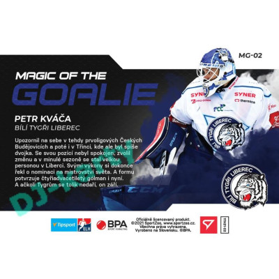 2021/22 Sportzoo TIPSPORT ELH Petr Kváča #MG-02 Magic of the GOALIE