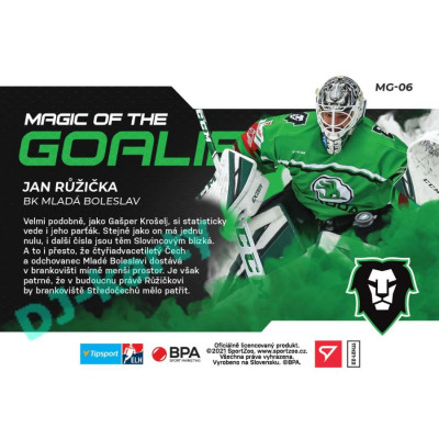 2021/22 Sportzoo TIPSPORT ELH Jan Růžička #MG-06 Magic of the GOALIE