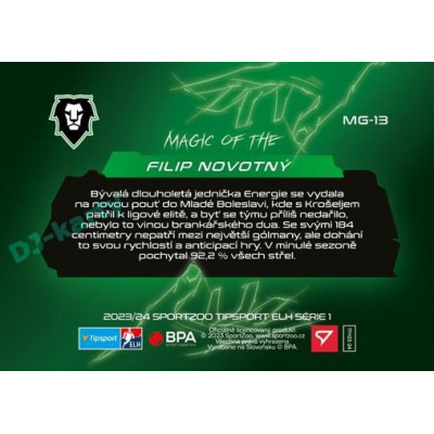 2023/24 Sportzoo ELH 1. série #MG-13 Filip Novotný Magic of the Goalie