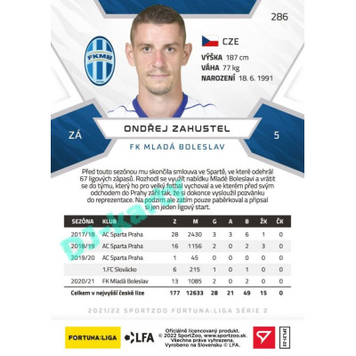2021/22 Sportzoo Fortuna Liga 2. série #286 Ondřej Zahustel
