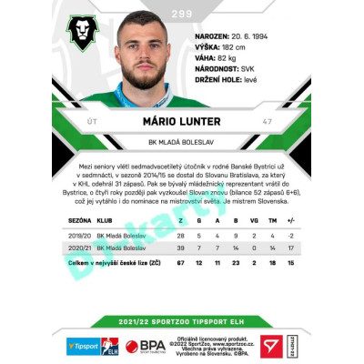 2021/22 Sportzoo TIPSPORT ELH 2. série #299 Mário Lunter