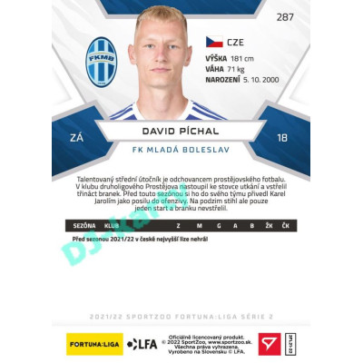 2021/22 Sportzoo Fortuna Liga 2. série #287 David Píchal