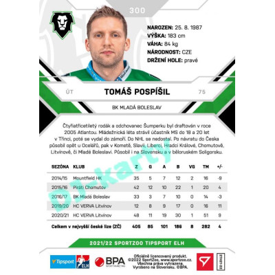 2021/22 Sportzoo TIPSPORT ELH 2. série #300 Tomáš Pospíšil