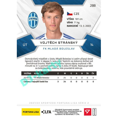 2021/22 Sportzoo Fortuna Liga 2. série #288 Vojtěch Stránský