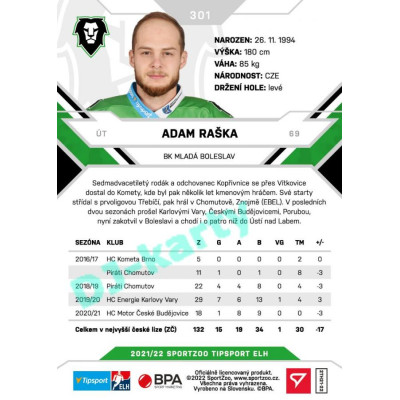 2021/22 Sportzoo TIPSPORT ELH 2. série #301 Adam Raška