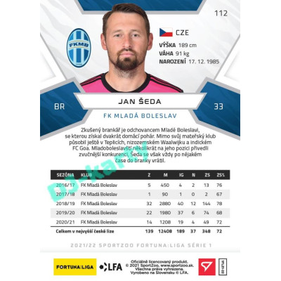 2021/22 Sportzoo Fortuna Liga Jan Šeda #112