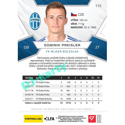 2021/22 Sportzoo Fortuna Liga Dominik Preisler #115