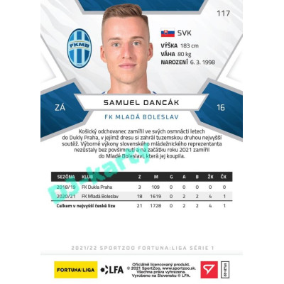2021/22 Sportzoo Fortuna Liga Samuel Dancák #117