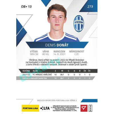 2022/23 Sportzoo Fortuna Liga 2. série #273 Denis Donát