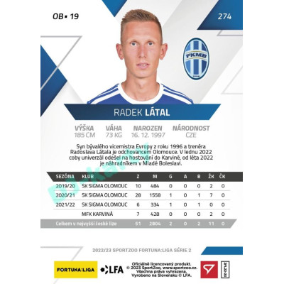 2022/23 Sportzoo Fortuna Liga 2. série #274 Radek Látal