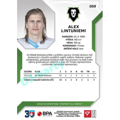 2022/23 Sportzoo ELH 1. série #059 Alex Lintuniemi