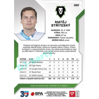 2022/23 Sportzoo ELH 1. série #062 Matěj Stříteský