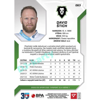 2022/23 Sportzoo ELH 1. série #063 David Štich