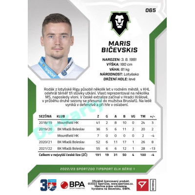 2022/23 Sportzoo ELH 1. série #065 Maris Bičevskis