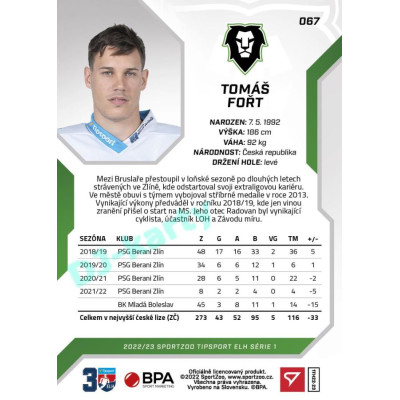 2022/23 Sportzoo ELH 1. série #067 Tomáš Fořt