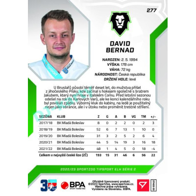 2022/23 Sportzoo ELH 2. série #277 David Bernad