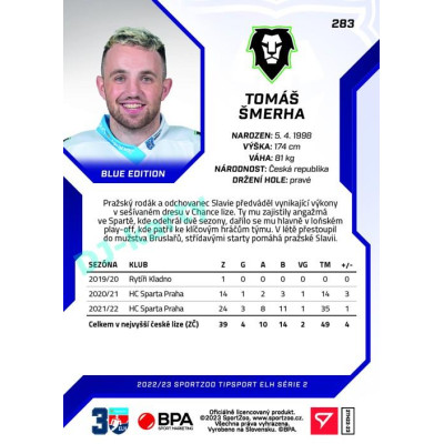 2022/23 Sportzoo ELH 2. série #283 Tomáš Šmerha Blue xx/99