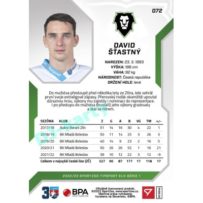 2022/23 Sportzoo ELH 1. série #072 David Šťastný