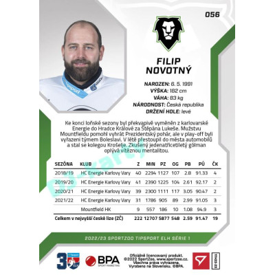 2022/23 Sportzoo ELH 1. série #056 Filip Novotný