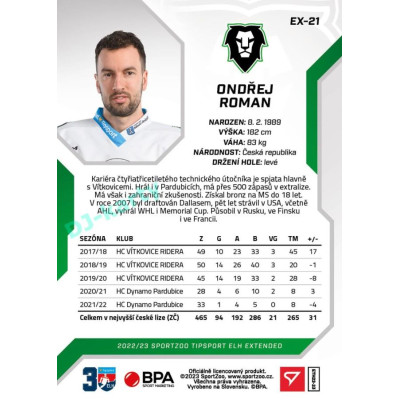 2022/23 Sportzoo ELH Extended #EX-21 Ondřej Roman
