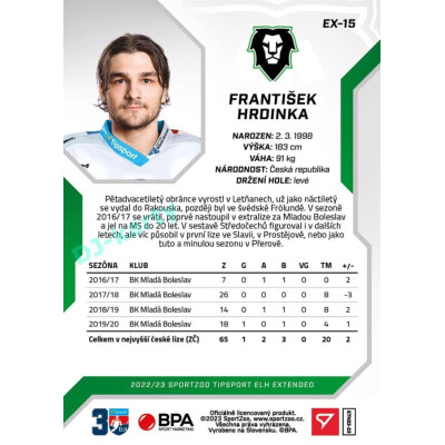 2022/23 Sportzoo ELH Extended #EX-15 František Hrdinka