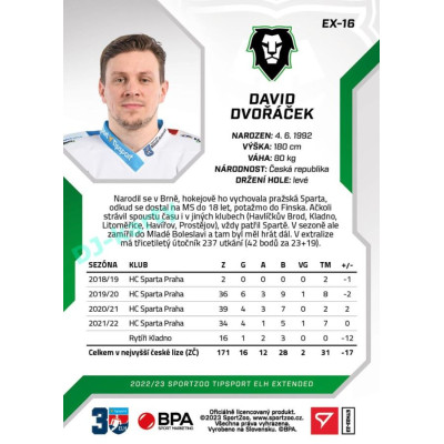 2022/23 Sportzoo ELH Extended #EX-16 David Dvořáček