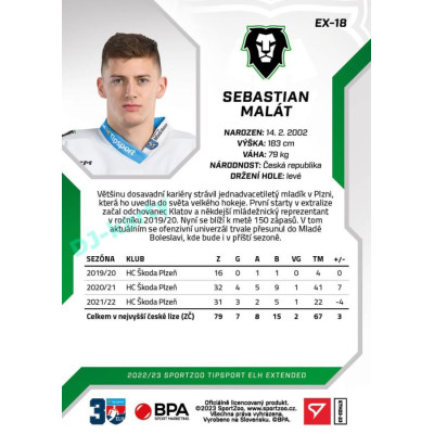 2022/23 Sportzoo ELH Extended #EX-18 Sebastian Malát