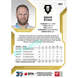 2022/23 Sportzoo ELH 1. série #063 David Štich Gold xx/19