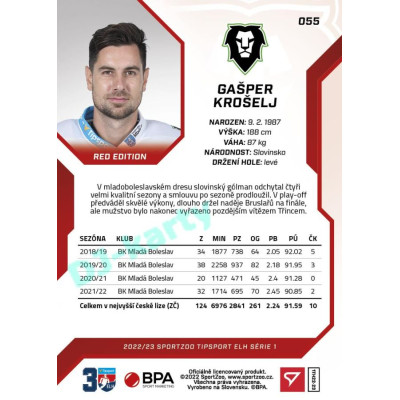 2022/23 Sportzoo ELH 1. série #055 Gašper Krošelj Red xx/49