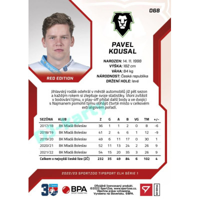 2022/23 Sportzoo ELH 1. série #068 Pavel Kousal Red xx/49