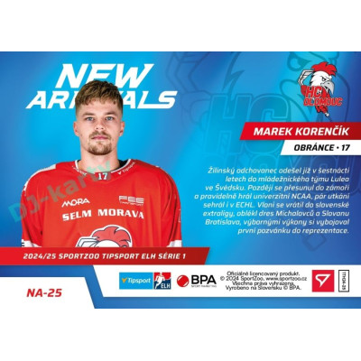2024/25 Sportzoo ELH 1. serie #NA-25 Marek Korenčík New Arrivals