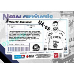 2023/24 Sportzoo ELH 1. série #NA-05 Valentin Claireaux New Arrival