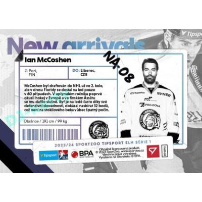 2023/24 Sportzoo ELH 1. série #NA-08 Ian McCoshen New Arrival