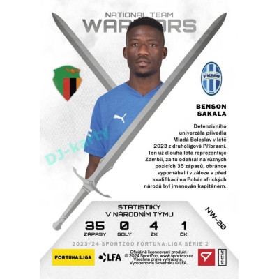 2023/24 Sportzoo Fortuna Liga 2. série #NW-30 Benson Sakala National Team Warriors