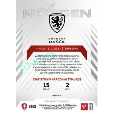 2024 Sportzoo HRDÍ LVI #NG-5 Kryštof Daněk Next Gen