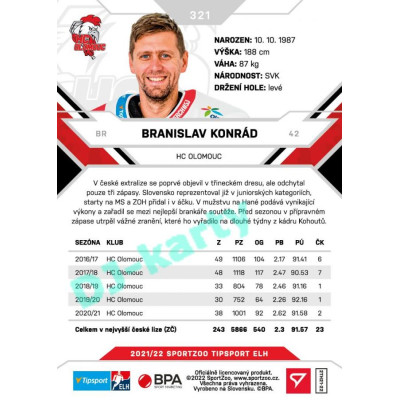 2021/22 Sportzoo TIPSPORT ELH 2. série #321 Branislav Konrád