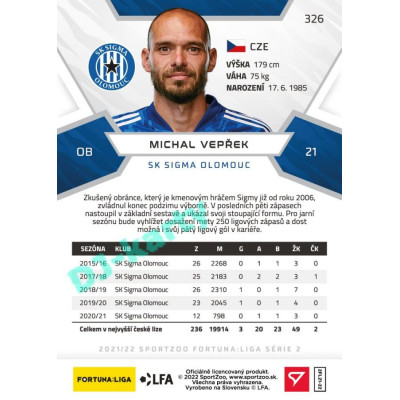 2021/22 Sportzoo Fortuna Liga 2. série #326 Michal Vepřek
