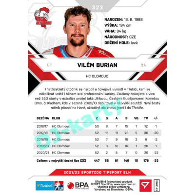2021/22 Sportzoo TIPSPORT ELH 2. série #323 Vilém Burian