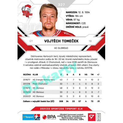 2021/22 Sportzoo TIPSPORT ELH 2. série #327 Vojtěch Tomeček